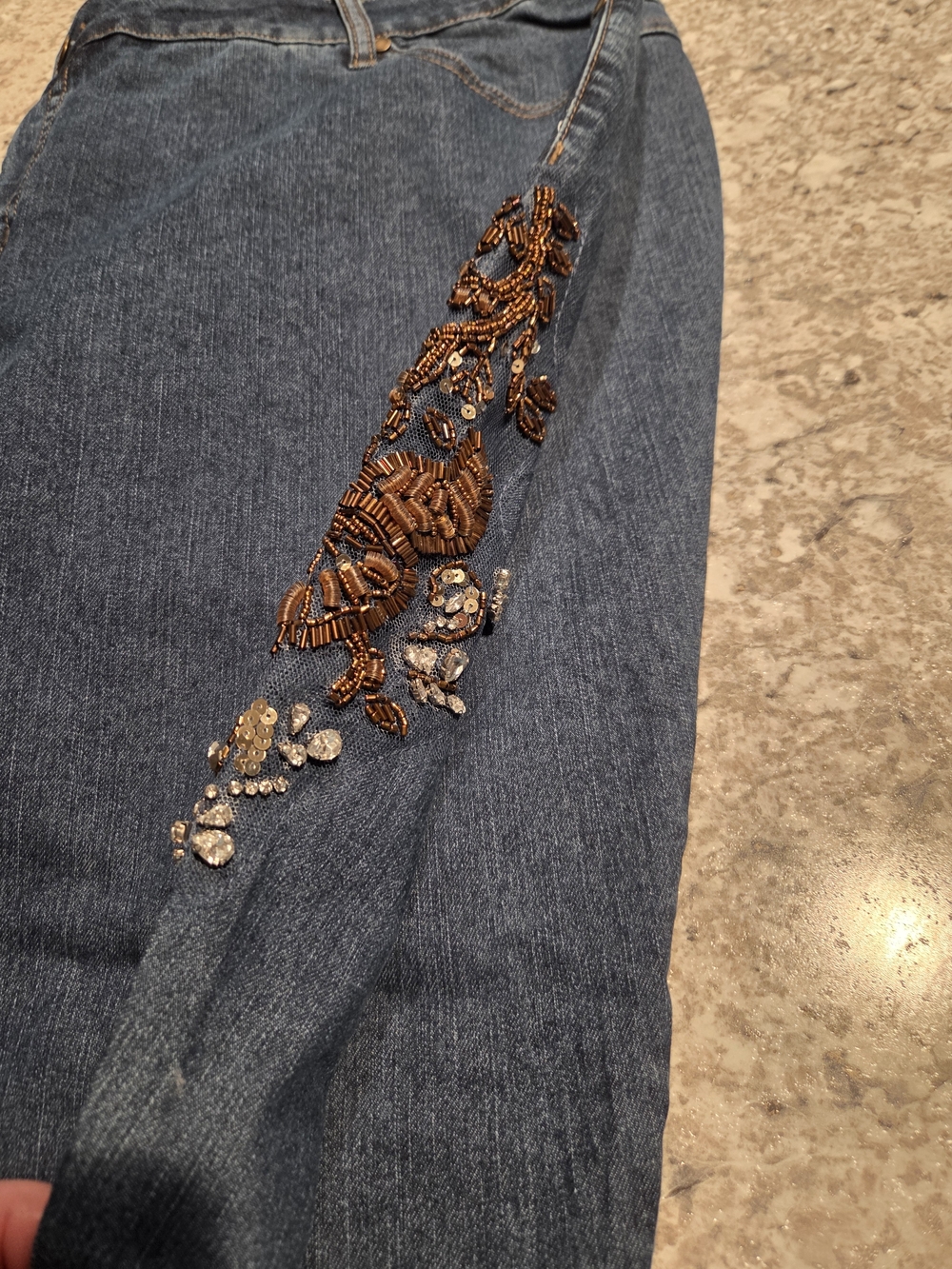 Never Worn Denim 24/7 Blue Jeans with Heart-Stamped Button And Design.